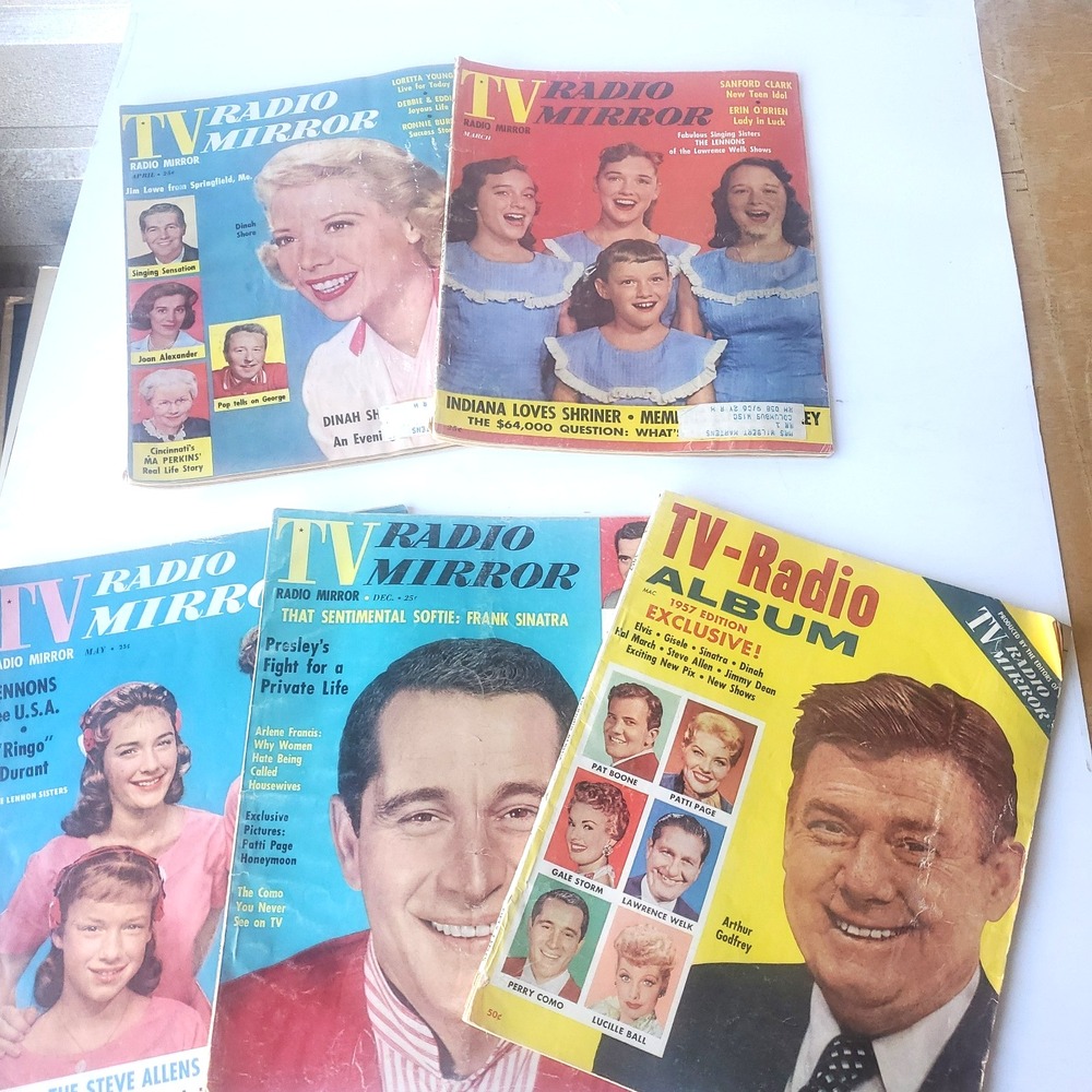 Lot of 5 Vintage TV Radio Mirror Magazines 1950's Thru 1970's VG MCM